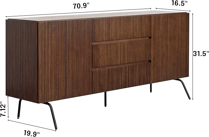 NTC Veil Sideboard with 2 Doors and 3 Drawers, Buffet Cabinet with Vertical - Image 2