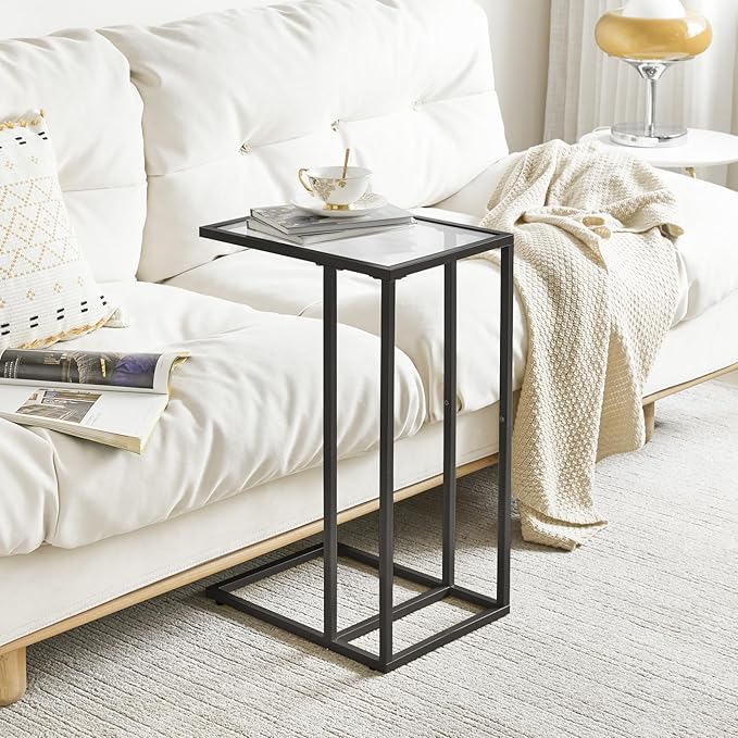 YMYNY C-Shaped End Table, Tempered Glass Sofa Side Table, nightstand - Image 2