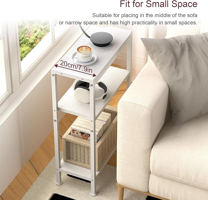 Narrow Side Table for Small Space Set of 2, 3-Tier Small End Table - Image 4