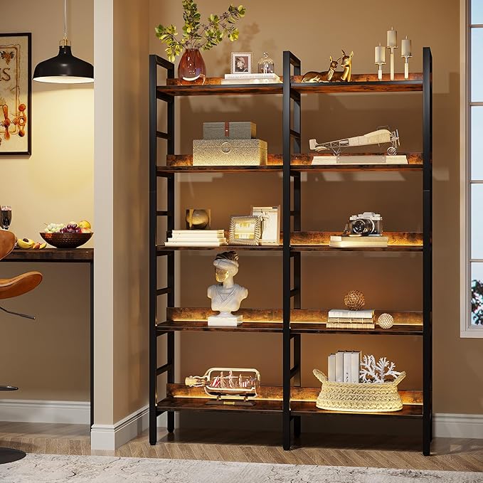Tribesigns 5-Tier Industrial Bookshelf, 71”H x 47”W Etagere Bookcase, - Image 4
