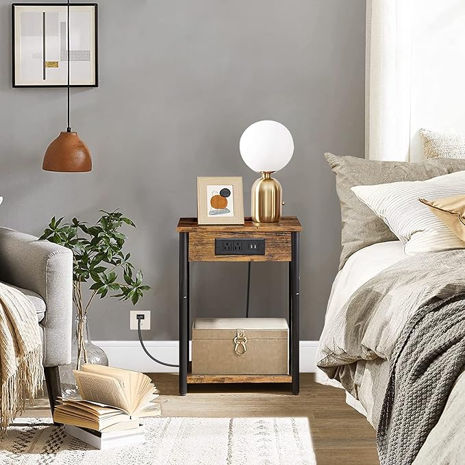 TUTOTAK Night Stand with Charging Station, End Table, Side Table with USB - Image 4
