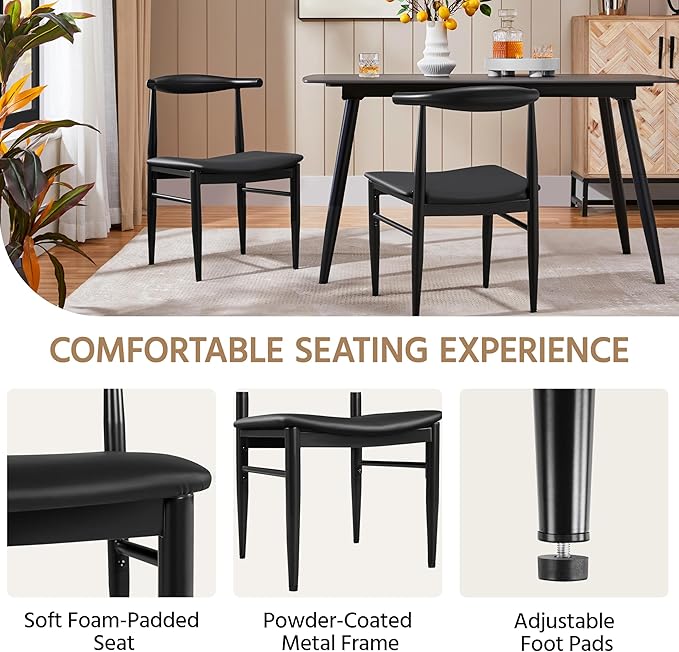 Yaheetech Dining Chairs Set of 2 Mid Century Modern Leather Dining Room Chairs - Image 4