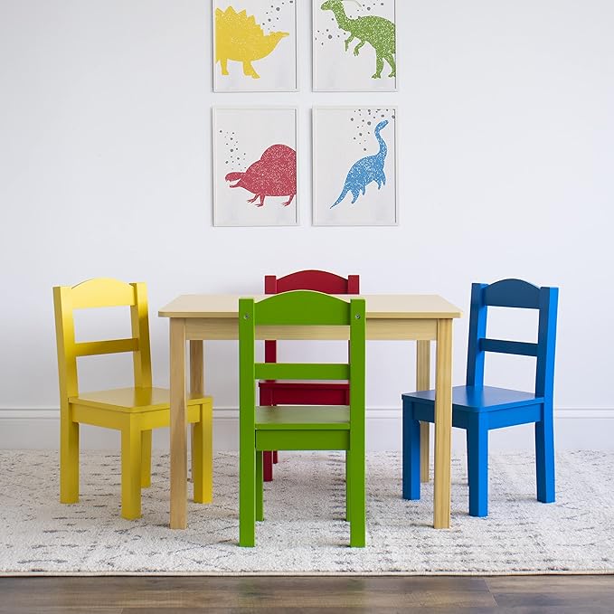 Humble Crew Kids Wooden Table and 4 Chairs Set, Natural/Primary - Image 5