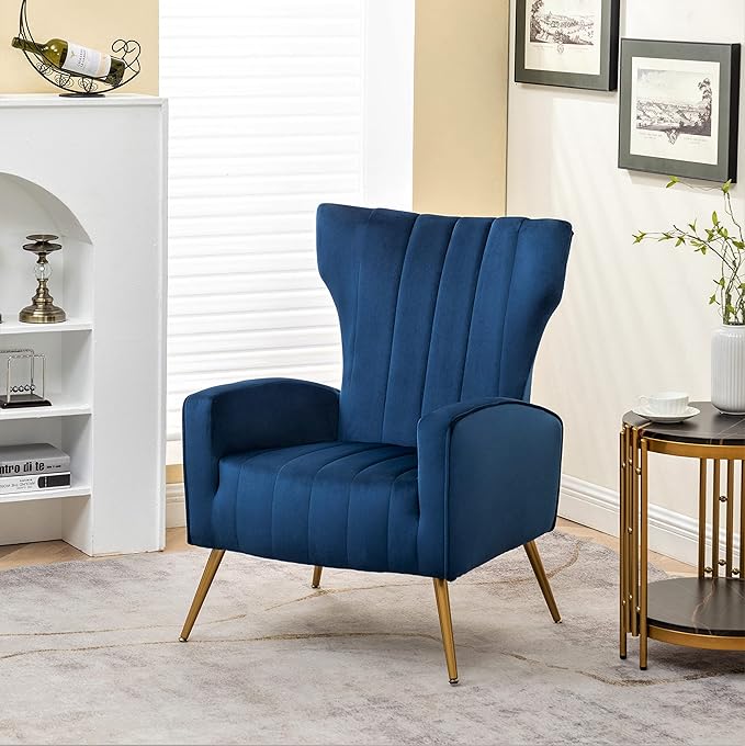 Container Furniture Direct Modern Velvet Accent Chair, Channel Tufted Bedroom - Image 3