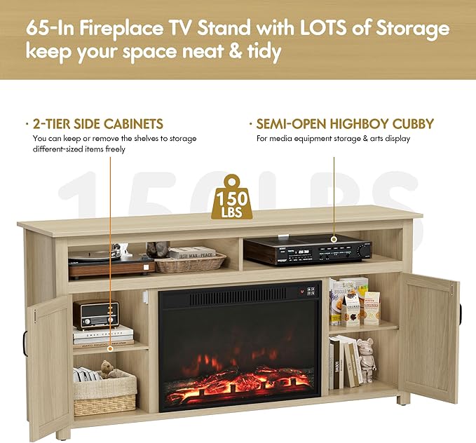 YESHOMY Fireplace TV Stand for Television up to 65+ Inch - Image 3
