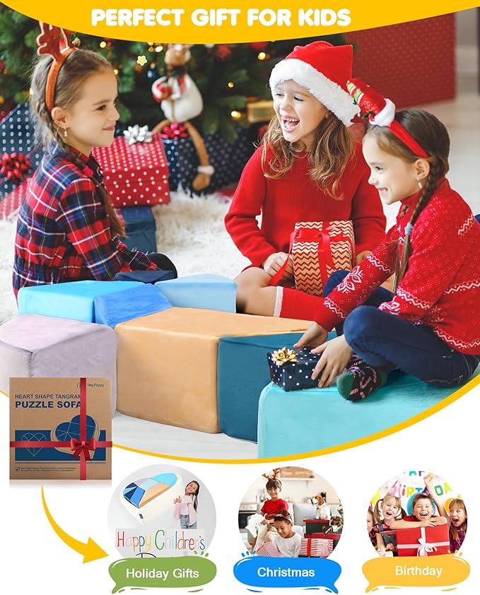 Kids Play Couch, 2-in-1 Heart-Shape Kids Plays Sofa - Image 9