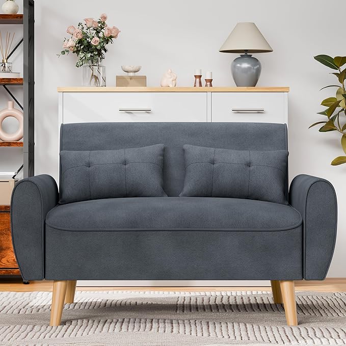 Shintenchi Small Modern Loveseat Couch Sofa, Mid Century Fabric Upholstered by Shintenchi