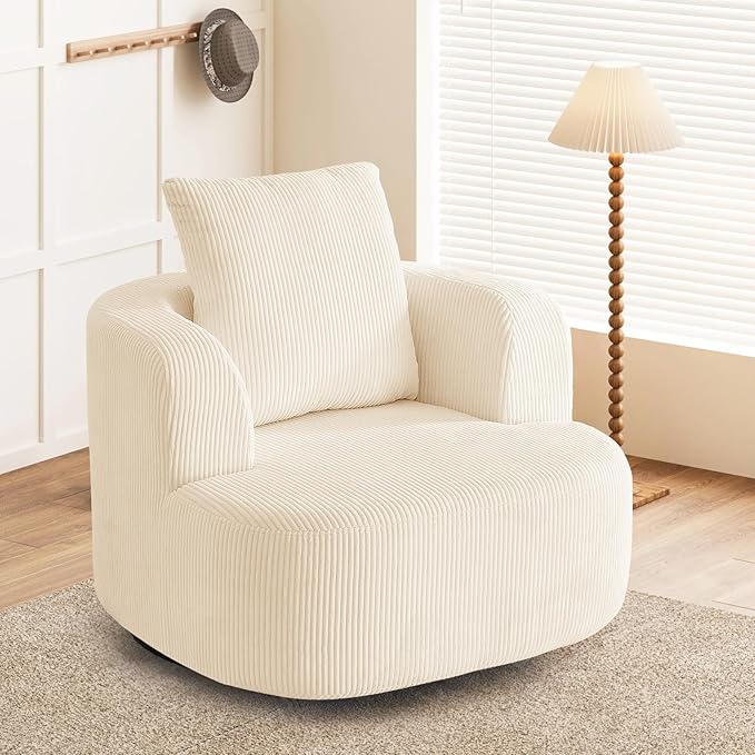 Furnimart 360° Swivel Barrel Accent Chair, Round Upholstered Comfy Lounge Chair by FurnimartFurniture