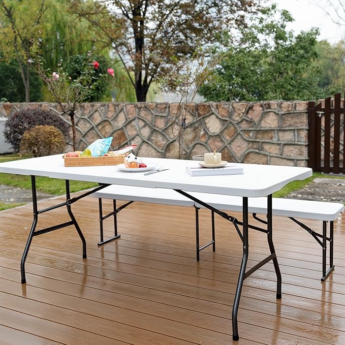 Folding Table 6FT HDPE 6 Foot Foldable Table Portable Banquet Surface - Image 9