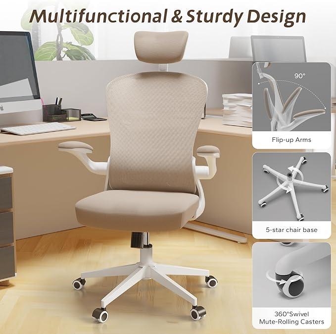 Ergonomic Office Chair with Adjustable Flip-Up Armrests & Lumbar Support - Image 6