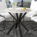 Marble Round Dining Table with Black Metal Legs, 32 in Modern Sintered Stone by Unknown