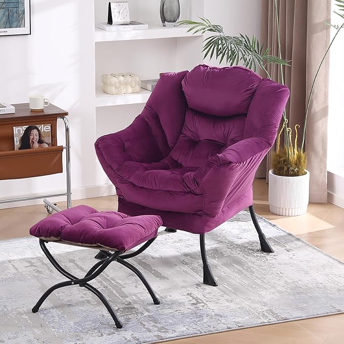 Lazy Chair with Folding Ottoman, Modern Accent Lounge Armchair with Armrests - Image 2