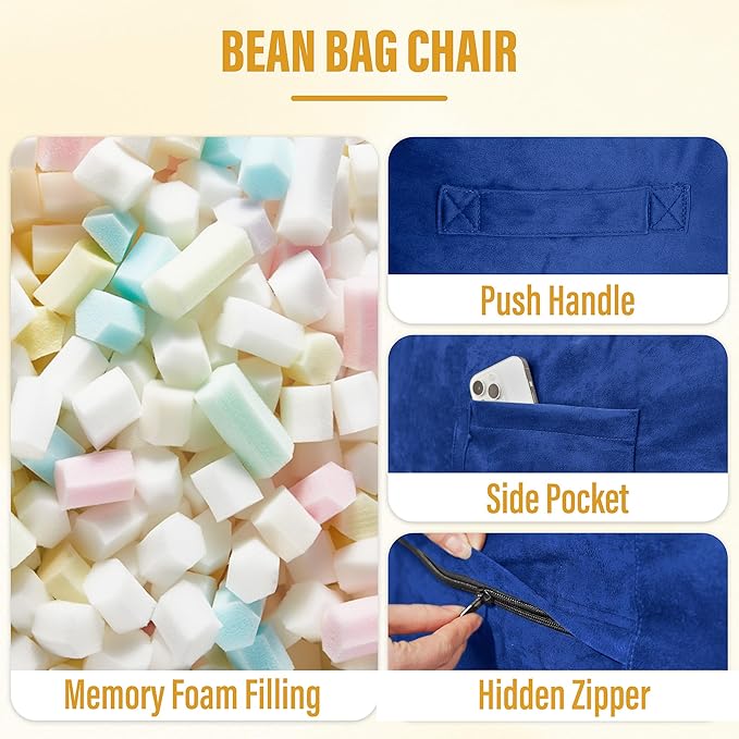 HABUTWAY Bean Bag Chair: Giant 6' Memory Foam Furniture Bean Bag Chair - 6Ft - Image 4