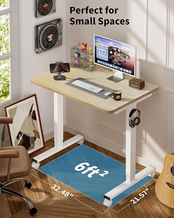 Okin Small Electric Standing Desk, Oak Sit to Stand Computer Workstation - Image 8