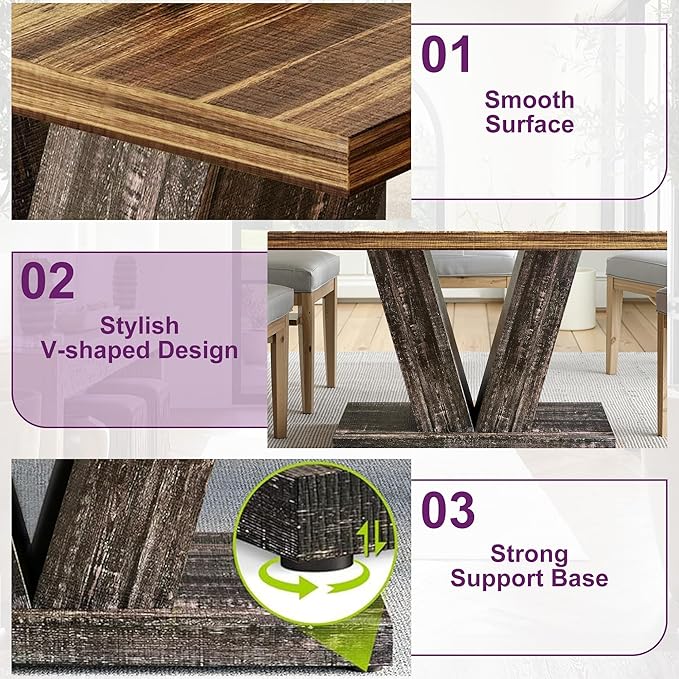 47" Dining Table, Wooden Kitchen Dinner Table Heavy Duty, Farmhouse Table - Image 7