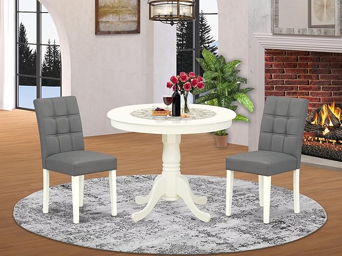 East West Furniture ANAS3-LWH-41 3 Piece Kitchen Table Set consists A Wooden - Image 2