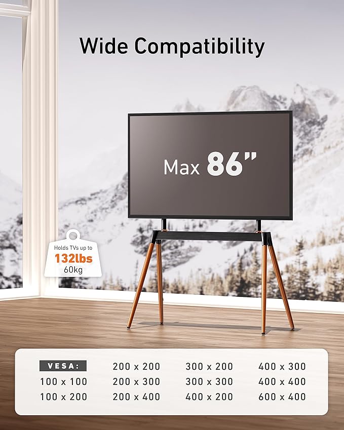 Easel TV Stand for 32-86 Inch LCD LED Flat or Curved Screen up to 132 lbs - Image 2