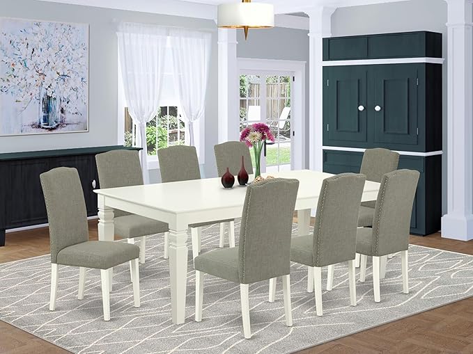 East West Furniture LGEN9-LWH-06 9 Piece Dining Set Includes a Rectangle Dining - Image 2
