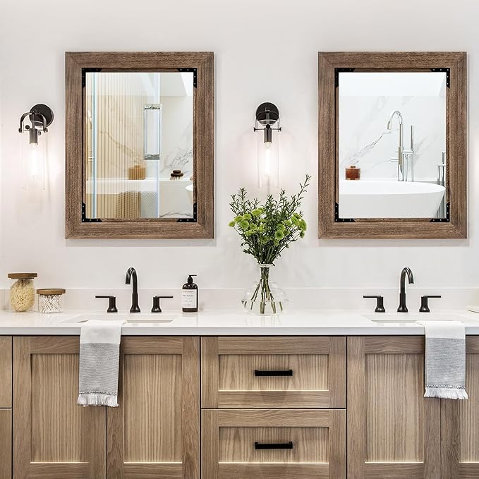 28"x36" Solid Wood Bathroom Mirror Tempered Glass - Image 2