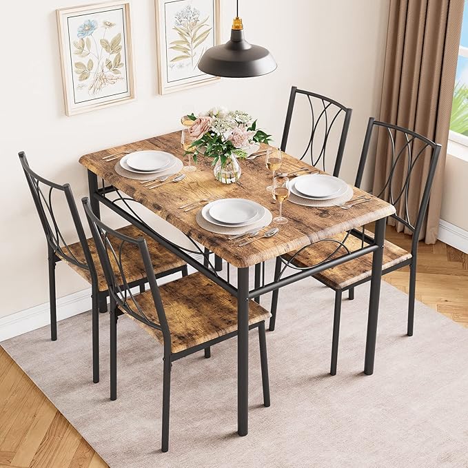 Dining Table Set for 4, Compact Kitchen Table and 4 Chairs, 5-Piece Kitchen by SLEKVERSA