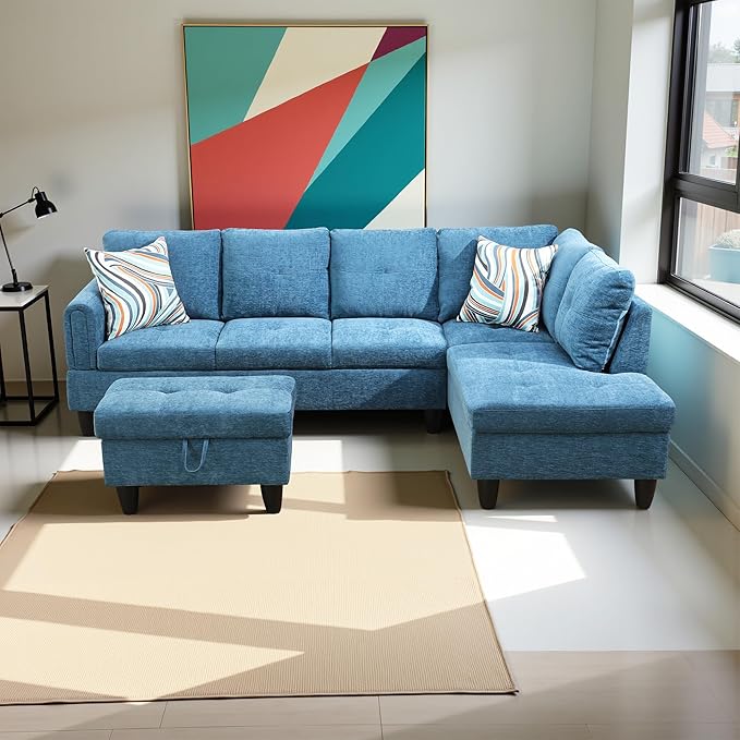 Couches for Living Room Modern L Shaped Couch Comfy Flannel Fabric 3 Pieces by LynginsCreativeLife