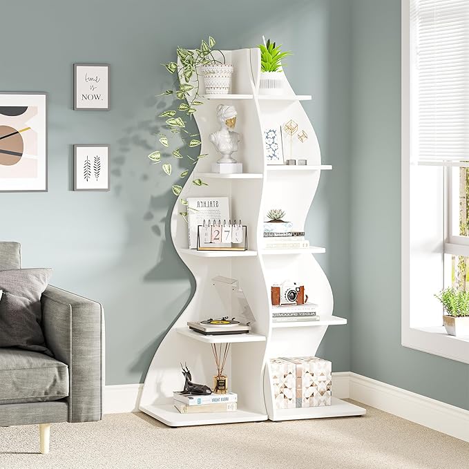 Tribesigns Corner Shelf, Modern 5-Tier Wall Corner Bookshelf Set of Two - Image 2