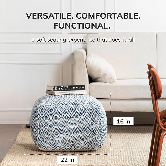 Anji Mountain 22"x22"x16" Handmade & Handcrafted Ottoman Pouf Comfortable Pouf - Image 2
