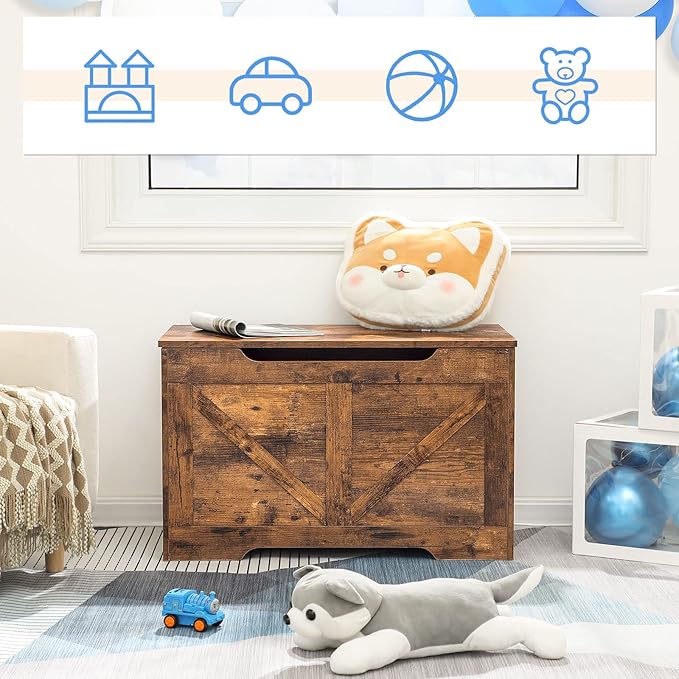 HOOBRO Storage Bench, 29.5” Retro Wooden Storage Chest - Image 4