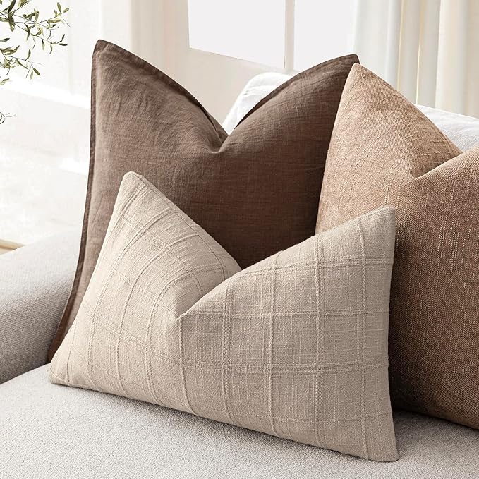 Foindtower Set of 2 Decorative Linen Check Throw Pillow Covers Neutral - Image 5