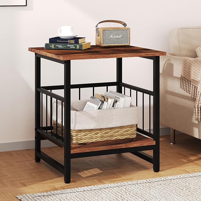 Industrial Night Stand, 18” Square Side Table by EAZEHOME