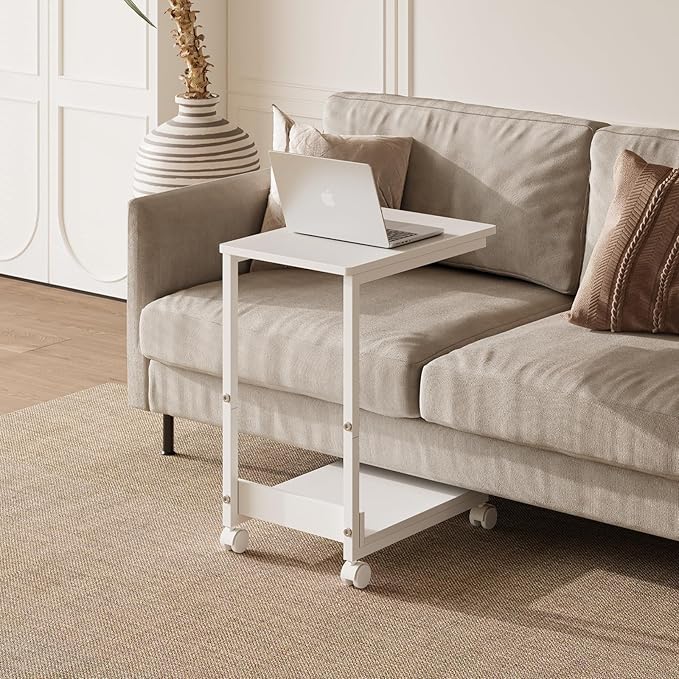 Side Table, C Table with 2-Tier Storage Shelf, End Table TV Tray with Metal - Image 2