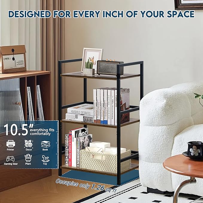 LOFTEY Book Shelf Small Bookshelf, 3 Tier Industrial Short Bookshelf, Metal - Image 4