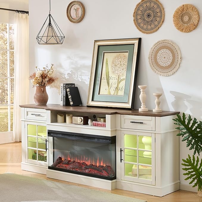 ROCKPOINT 3 Sided Glass 80" Fireplace TV Stand by ROCKPOINT