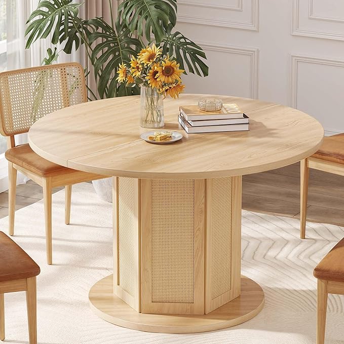 DWVO Round Dining Table for 4-6 People 47 Inch Farmhouse Kitchen Table by DWVO
