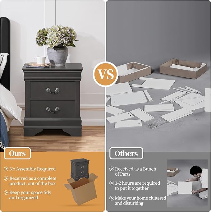 Yaheetech Fully-Assembled Nightstands Set of 2, 2-Drawer Nightstands Large - Image 4
