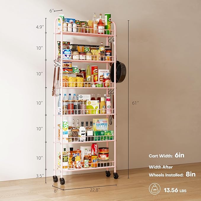 6-Tier Slim Storage Cart, Rolling Kitchen Cart - Image 2