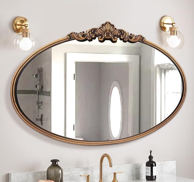 WAMIRRO Oval Mirror, Antique Brass Mirrors by WAMIRRO