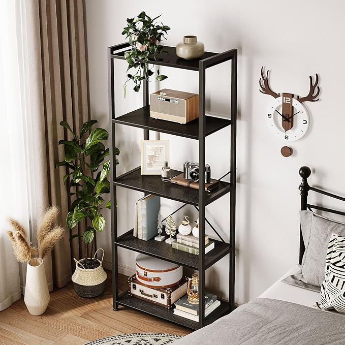 Casaottima Book Shelf, 5 Tier Bookshelf, Modern Wood Bookcase Shelves - Image 6