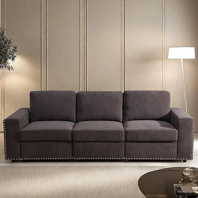 Sectional Couches for Living Room, 93″ Nail-Head Cloud Couches, Modern Comfy 3 by GlasFlength