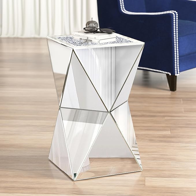 ENENE Mirrored Diamond Setting End Table Glass Decorative Side Table - Image 5