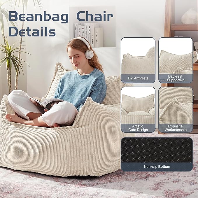 Giant Bean Bag Chair Sofa for Adults Teens, Comfy Corduroy Large Bean Bag Chairs - Image 7