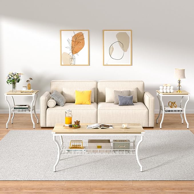 VECELO 3 Pieces Living Room Table Sets, Coffee and End Tables - Image 7