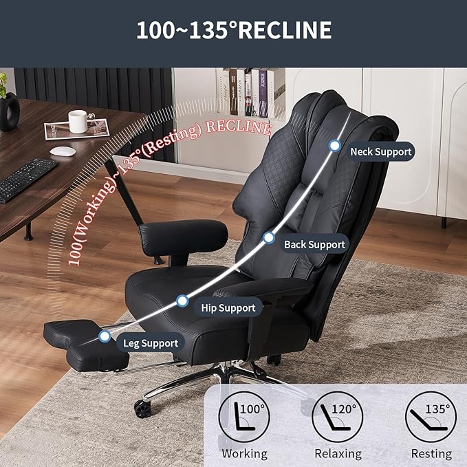 Big and Tall Office Chair 400lbs Wide Seat, Leather High Back Executive Office - Image 6