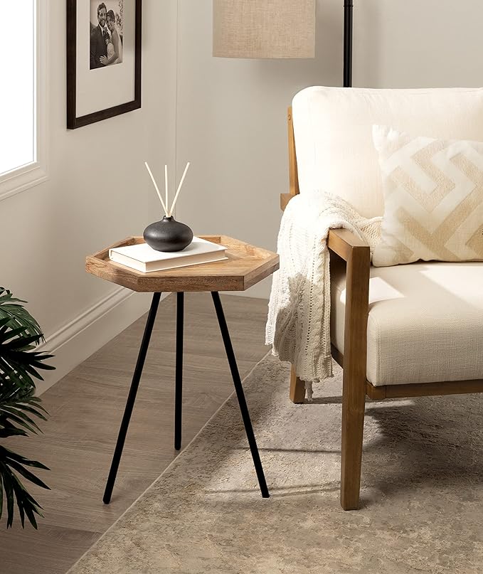 Kate and Laurel Kashvi Modern Hexagon Side Table; 17 x 15 x 20 Natural Wood and - Image 2