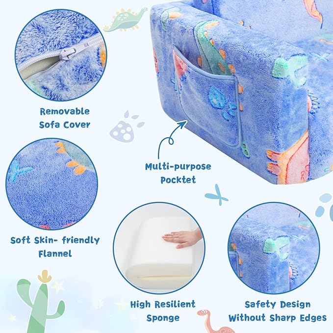 Toddler Chair Comfy, 2-in-1 Soft Toddler Couch Fold Out - Image 6