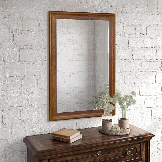 CULER Rustic Wood Wall Mirror for Bathroom, Rectangle 24 x 36 inch Hanging - Image 4