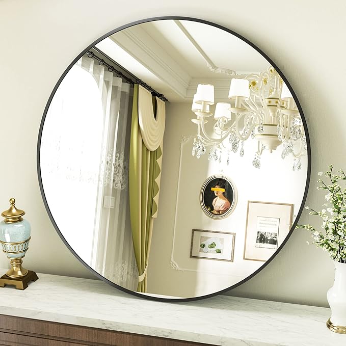 Round Mirror 23.6" Black Wall Mounted Circle Mirrors Vanity Mirror - Image 5