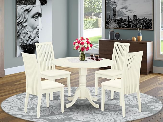 East West Furniture DLIP5-WHI-C 5 Piece Kitchen Table & Chairs Set Includes a - Image 2
