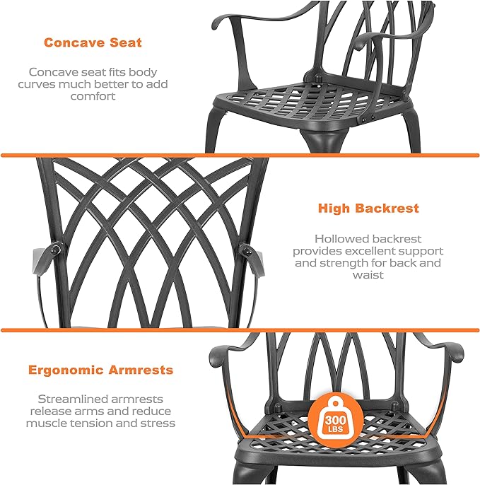NUU GARDEN Bistro Set 3 Piece Outdoor All Weather Cast Aluminum Patio Bistro - Image 7