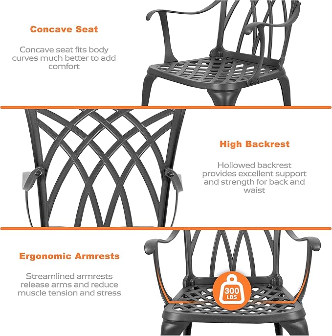 NUU GARDEN Patio Bistro Sets 3 Piece Cast Aluminum Bistro Table and Chairs Set - Image 9